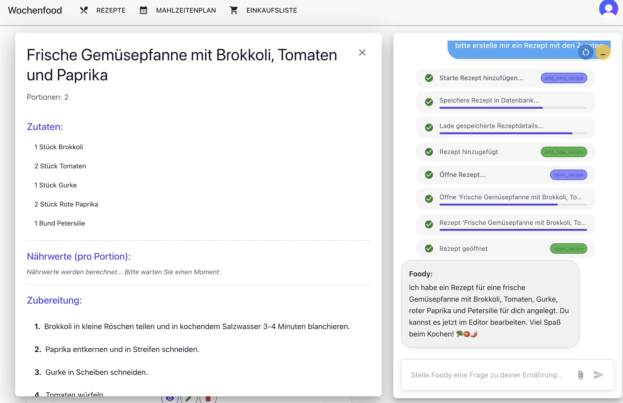 Chat-Unterhaltung mit Foody AI