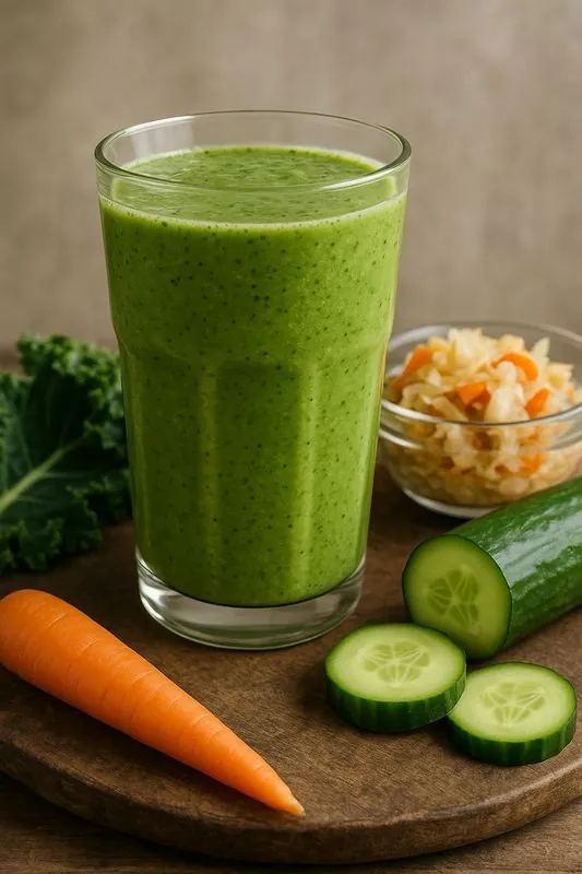 Leckerer Pflanzenbasierter Smoothie mit Fermentiertem Gemüse