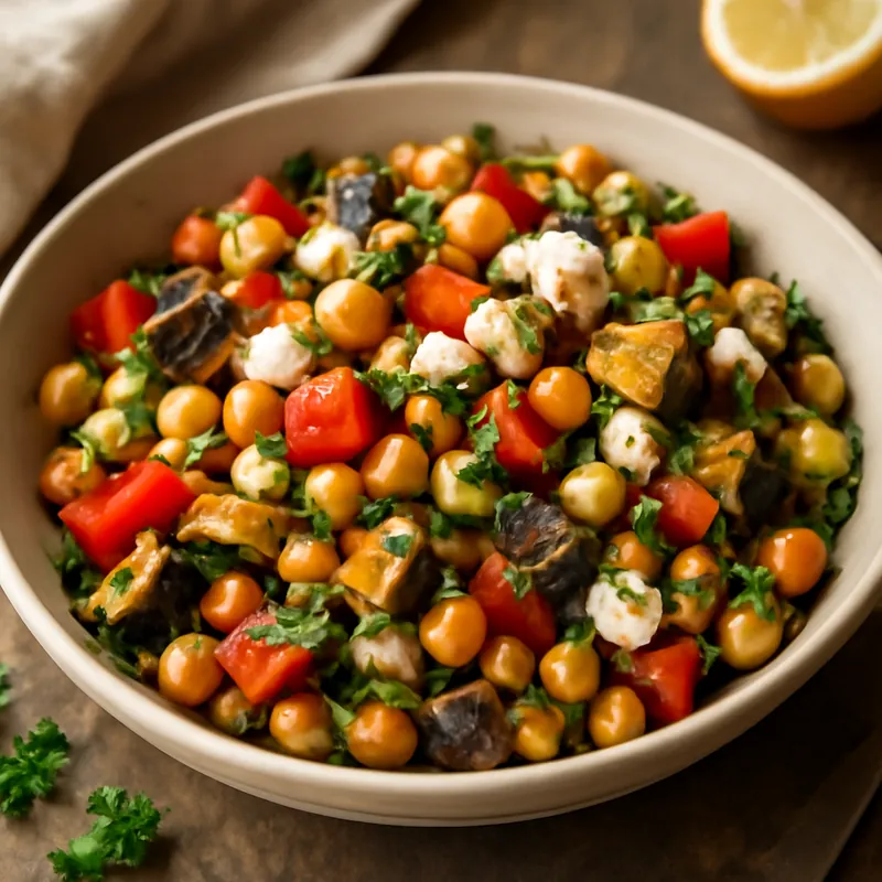 Mediterraner Kichererbsensalat mit geröstetem Gemüse – Einfach und Lecker