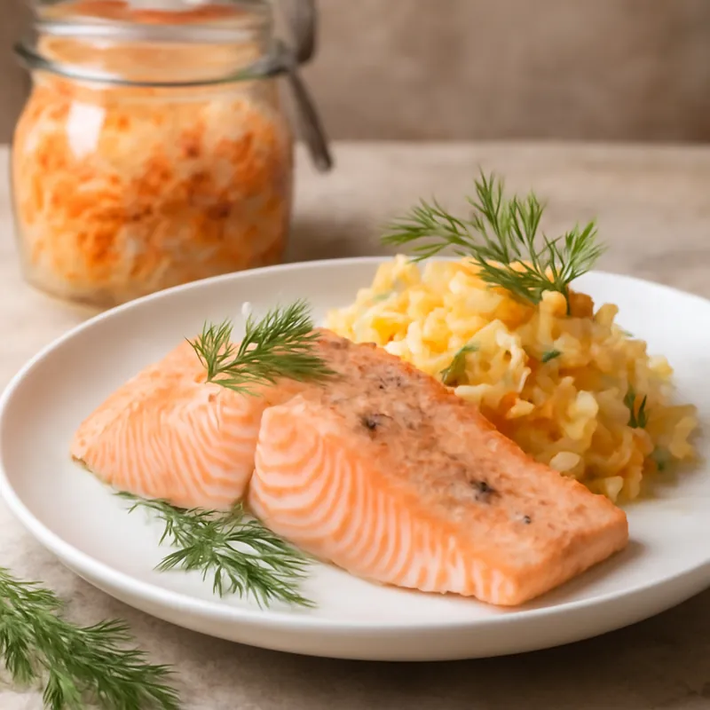 Nordisches fermentiertes Gemüse mit Lachs aus dem Dampfgarer – gesund & lecker