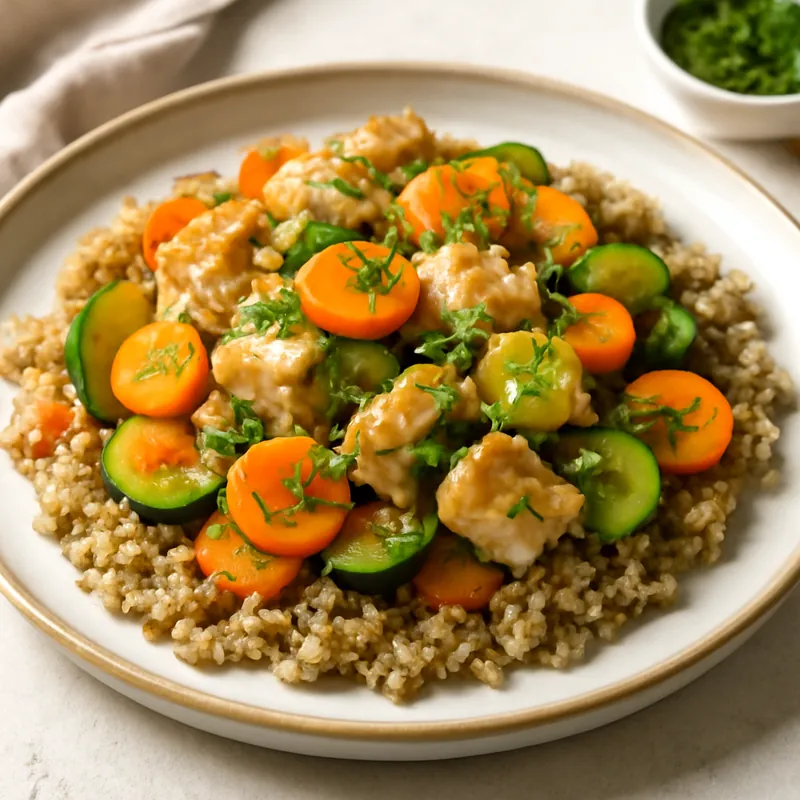 Flexitarisches FODMAP-armes Collagen-Hähnchen mit Quinoa und Gemüse – Das perfekte leichte Protein-Rezept