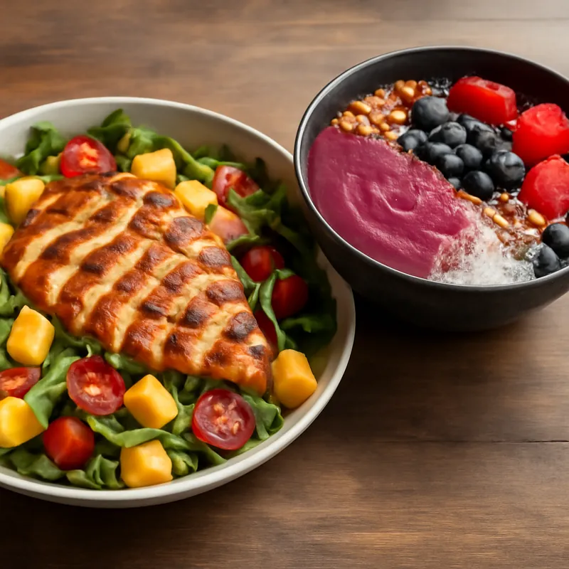 Gegrillter Hähnchensalat mit Mango & eine erfrischende Beeren-Smoothie Bowl