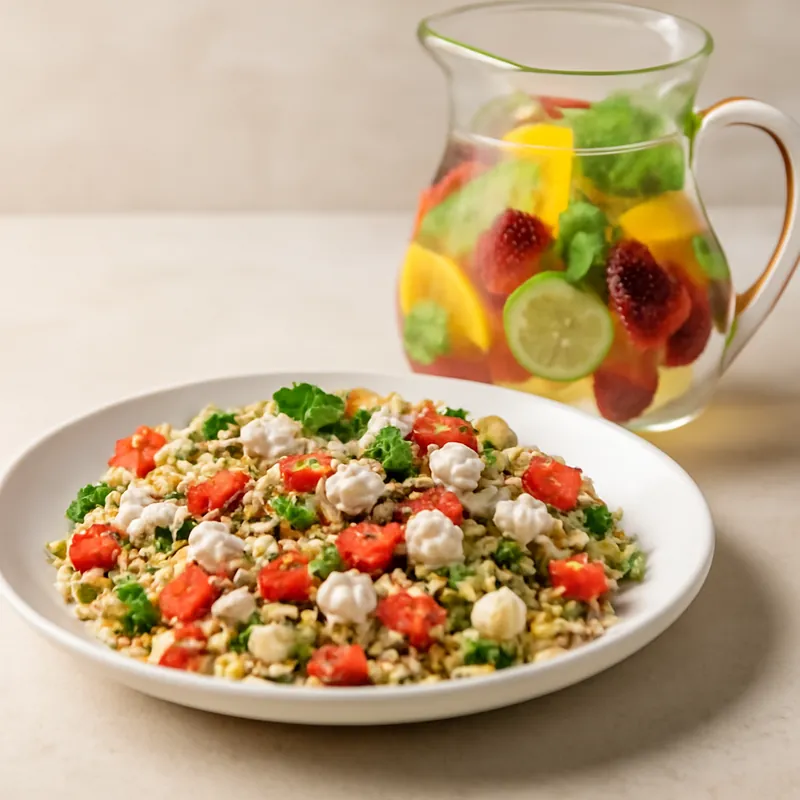 Mediterraner Quinoasalat mit fruchtiger Erfrischungsbowle – frisch & leicht genießen