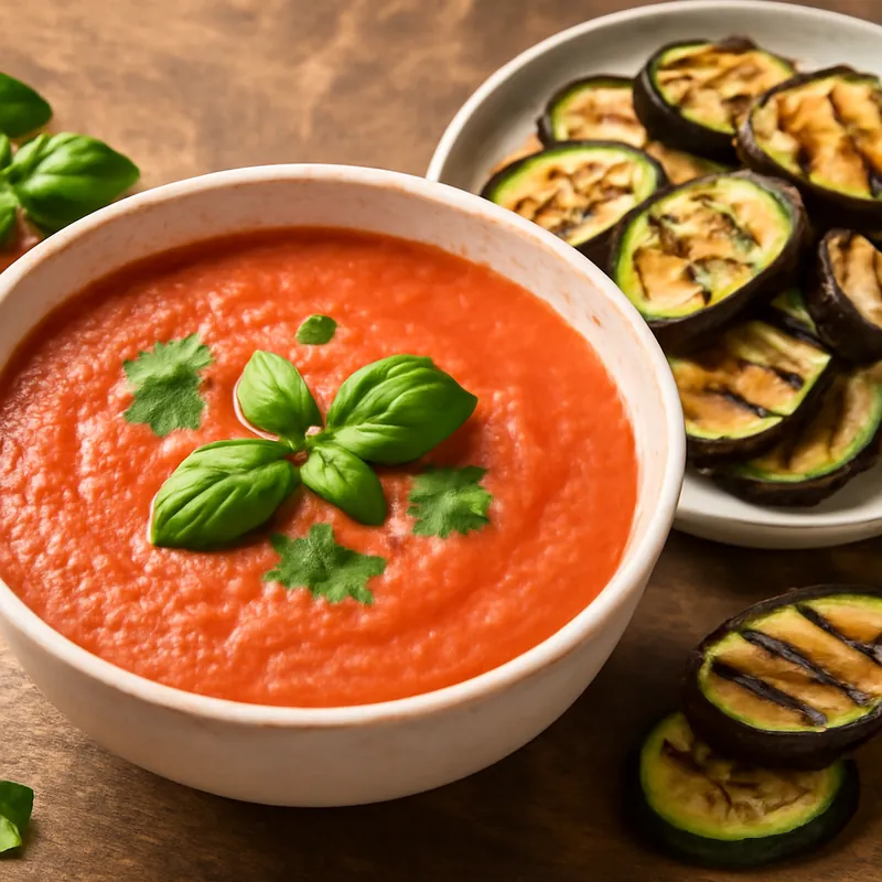 Erfrischende vegane Gazpacho mit gegrilltem Gemüse – der perfekte Sommersnack
