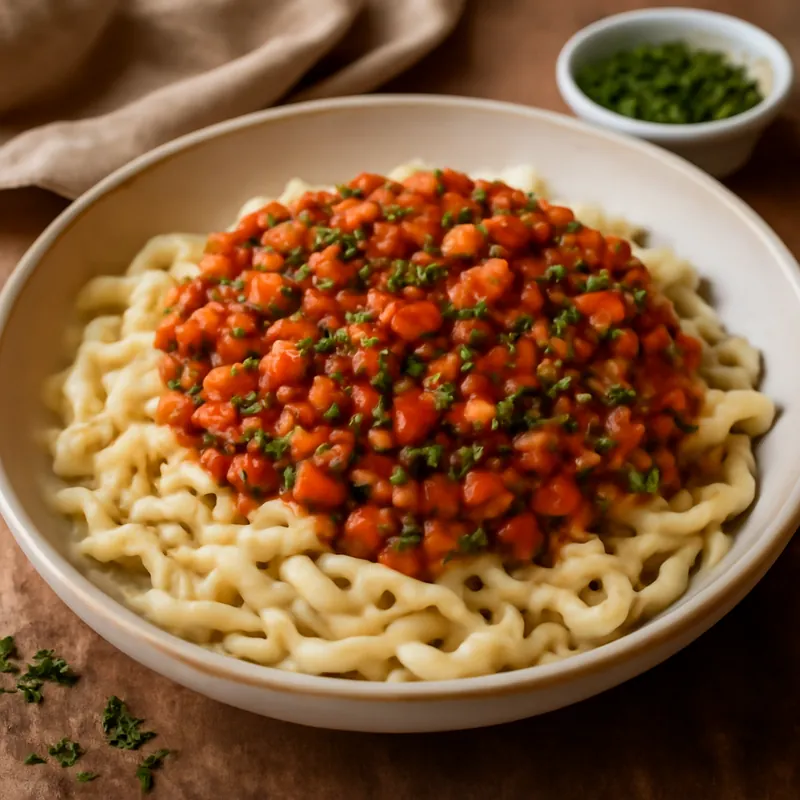 Vegane Spätzle mit Linsen-Bolognese – Einfach und Lecker!